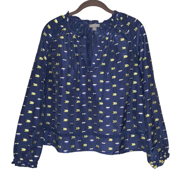 J. Crew Tops - J.Crew Navy Printed Peasant Blouse Boho Cottagecore Long Sleeve Top Size S